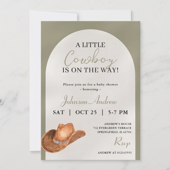 Invitation Rodéo personnel baby shower Cowboy (Devant)