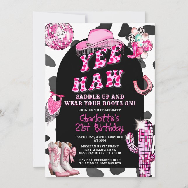 Invitation Rodeo Retro Cowgirl Anniversaire N'IMPORTE QUEL ÂG (Devant)