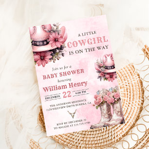 Invitation Rodéo rose Baby shower Western Cowgirl