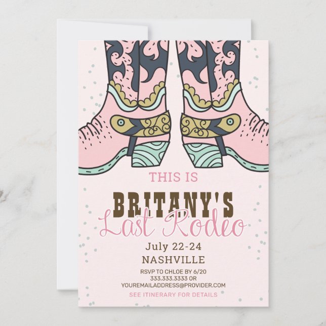 Invitation Rodéo rose Dernier Nashville Cowgirl Bachelorette (Devant)