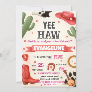 Invitation Rodéo rose personnelle fille fille fête d'annivers