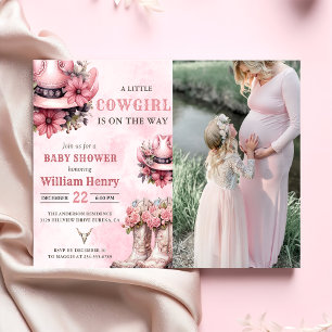 Invitation Rodéo rose Western Cowgirl Baby shower photo