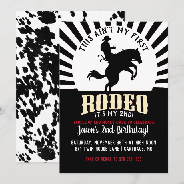 Invitation Rodéo Thème Deuxième Anniversaire (Devant / Derrière)