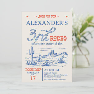 Invitation Rodéo vintage Blue Western Desert 3e anniversaire