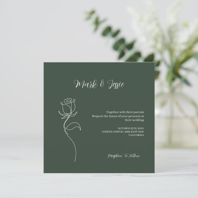 Invitation ROE Dusky Green & White Simple Mariage (Debout devant)