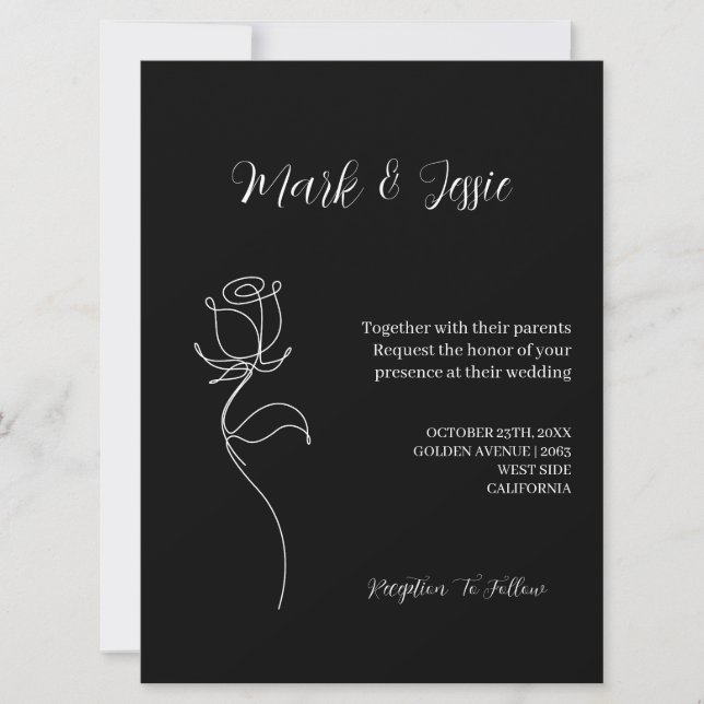 Invitation ROE Mariage simple noir et blanc (Devant)
