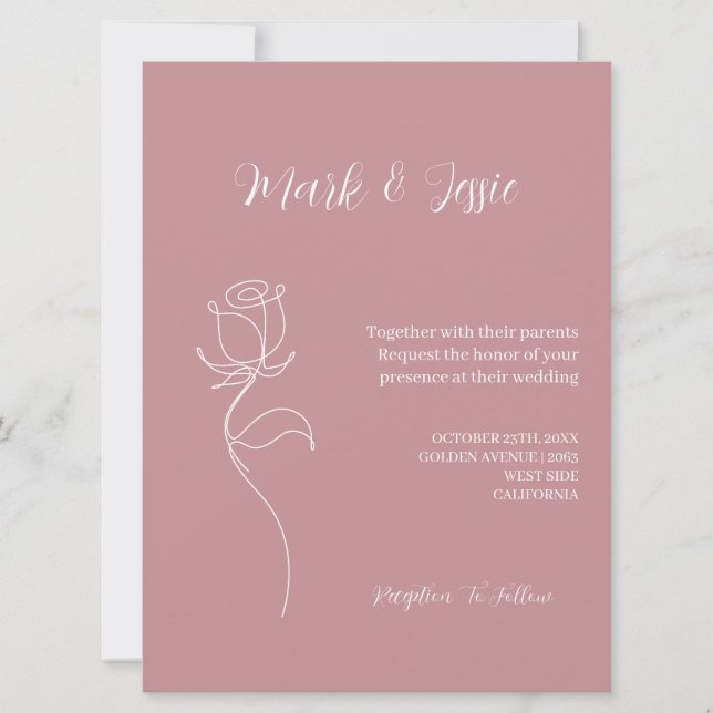 Invitation ROE rose et blanc Mariage simple (Devant)