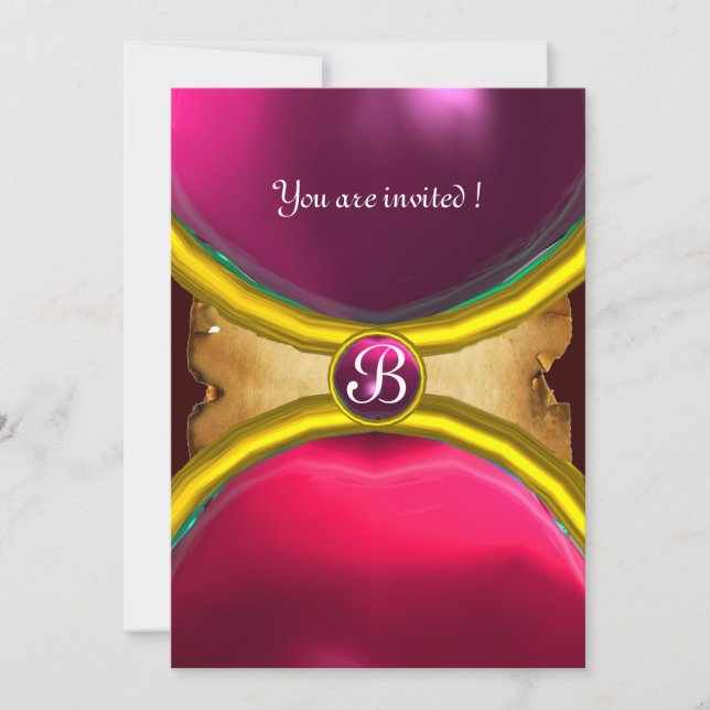 Invitation ROGNES MAGIQUES, Gem parchemin MONOGRAM rose (Devant)