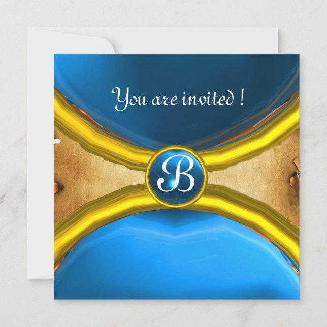 Invitation ROGNES MAGIQUES, Gemme de parchemin MONOGRAM bleu (Devant)
