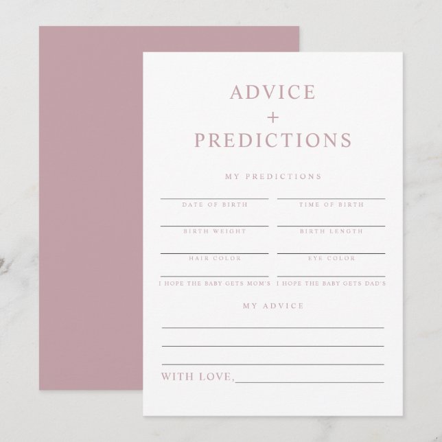 Invitation ROGUE Moderne Dusty Rose Baby Conseils & Prédictio (Devant / Derrière)
