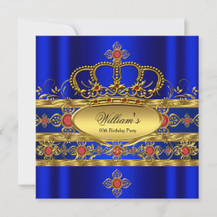 Invitation Roi Prince Royal Bleu Or Rouge Couronne Anniversai