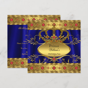 Invitation Roi Prince Royal Bleu Royal Rouge Couronne Anniver
