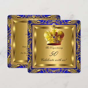 Invitation Roi Reine Bleu Royal Or Elite Fête d'anniversaire