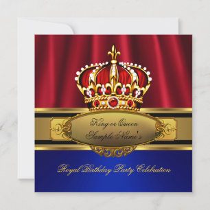 Invitation Roi Reine Couronne Rouge Bleu Royal Or Anniversair