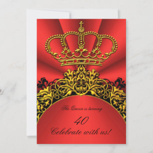 Invitation Roi Reine Or Royal Royale Rouge Fête d'anniversair
