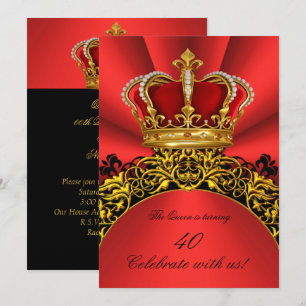 Invitation Roi Reine Or Royal Royale Rougeâtre Fête d'anniver
