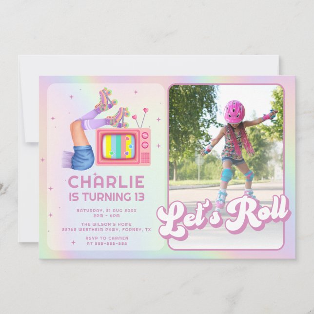 Invitation Roll Disco Roller Anniversaire de enfant de patina (Devant)