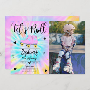 Invitation Roll Girl Tie Dye Photo fête d'anniversaire