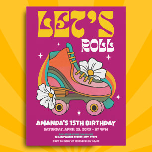 Invitation Roll Roller Skate Retro les années 70 fête d'anniv