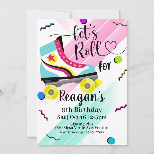 Invitation Roll, Roller Skating Invitation, rouleau des année (Devant)