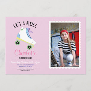 Invitation Roll Rollerskate Pink Photo de la fête d'anniversa