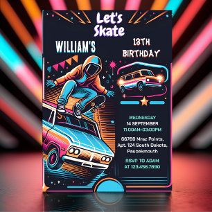 Invitation Roll Scooter Jump Zone Skateboard 13e anniversaire