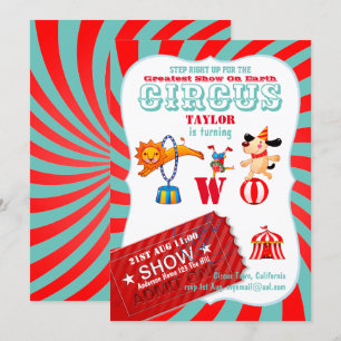 Invitation ROLL UP CIRCUS 2e anniversaire garçon fille plus g