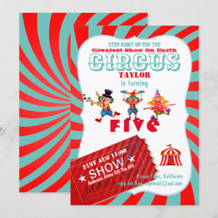 Invitation ROLL UP CIRCUS 5e anniversaire garçon fille plus g