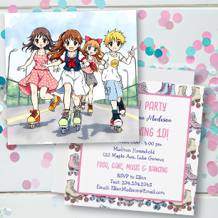 Invitation Roller Anime Patinage à thème Anniversaire fête
