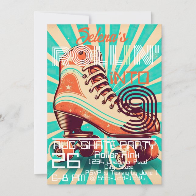 Invitation Roller Skate Anniversaire Fête Personnalisée (Devant)