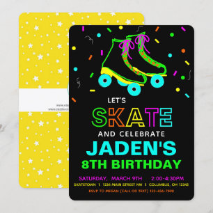 Invitation Roller Skate Neon fête d'anniversaire