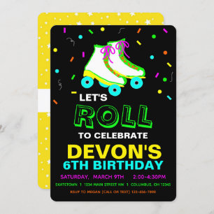 Invitation Roller Skate Neon fête d'anniversaire