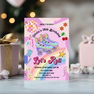 Invitation Roller Skate Super Retro Fille fête d'anniversaire