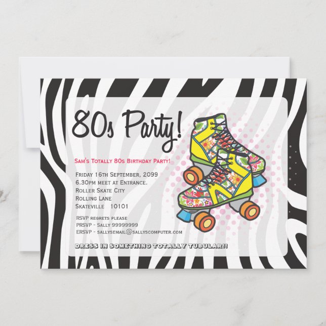 Invitation Roller Skates, fête d'anniversaire des années 80 (Devant)