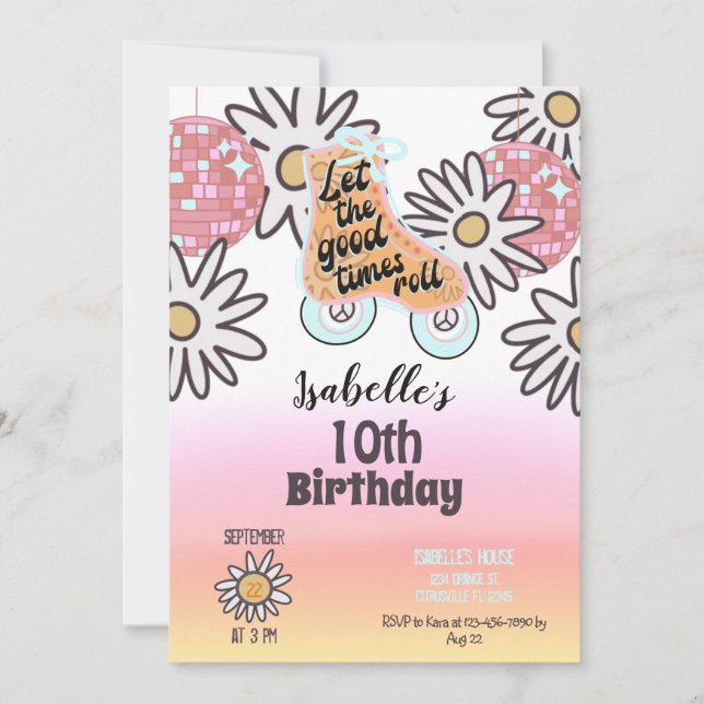 Invitation Roller Skating Girls Fête d'anniversaire (Devant)