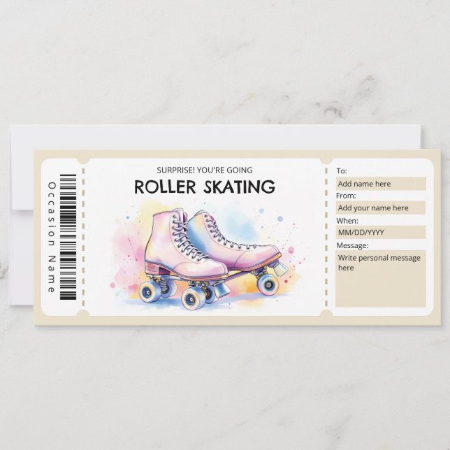 Invitation Roller Skating Ticket Gift Certificate (Devant)