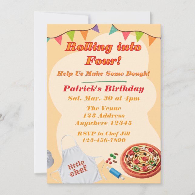 Invitation Rolling into, Pizza Playdoh Birthday (Devant)