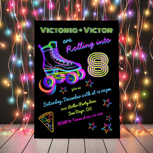 Invitation Rolling Neon Roller Patinage jumeaux Anniversaire 