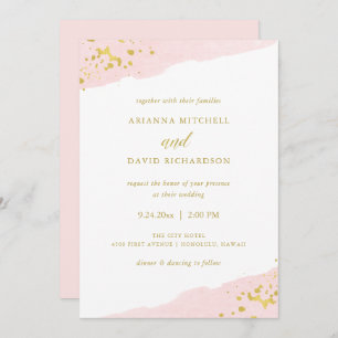 Invitation Romance blush  Aquarelle et Mariage Or