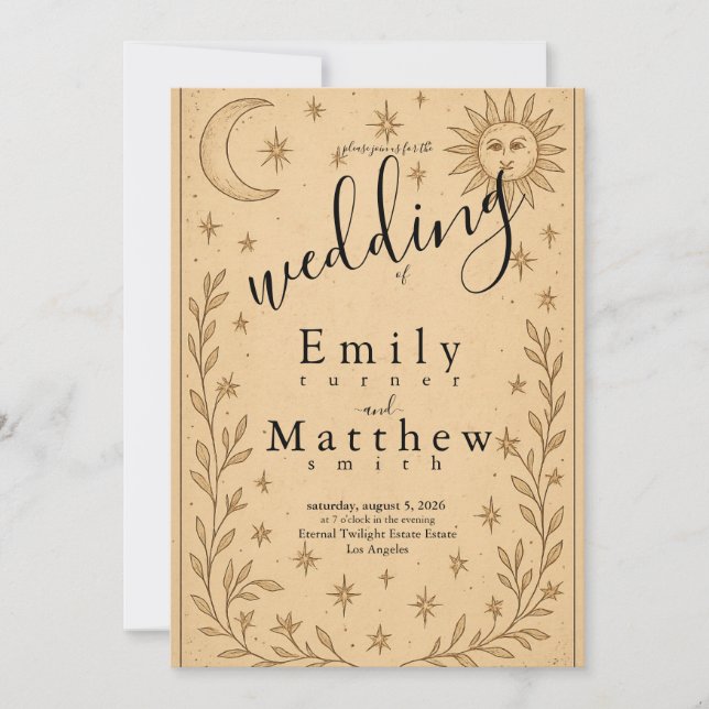 Invitation Romance céleste - Lune et soleil (Devant)