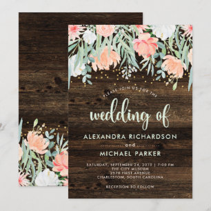 Invitation Romance florale rustique   Mariage aquarelle