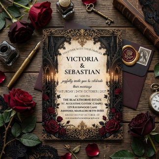 Invitation Romance gothique Académie sombre & Roses rouges Ma