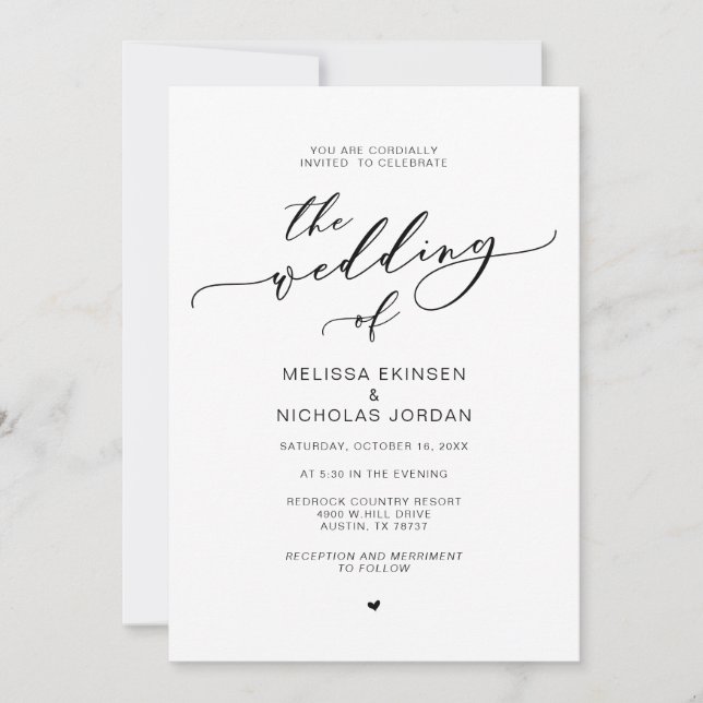 Invitation Romance moderne, Mariage de calligraphie noire (Devant)