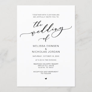 Invitation Romance moderne, Mariage de calligraphie noire