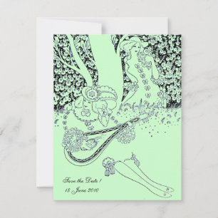 Invitation ROMANCE, SAVE THE DATE, noir et vert