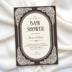 Invitation Romance sombre baby shower victorien en dentelle