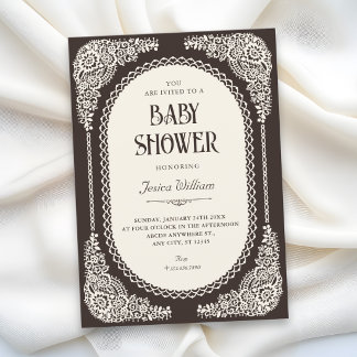 Invitation Romance sombre baby shower victorien en dentelle