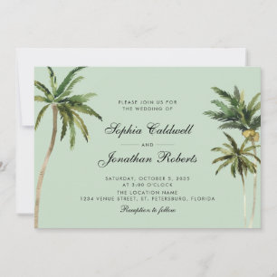 Invitation Romance Tropicale Palmiers Pastel Green Mariage