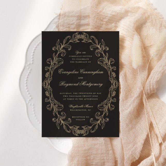 Invitation Romantic Baroque Ornate Frame Black Wedding (Créateur téléchargé)