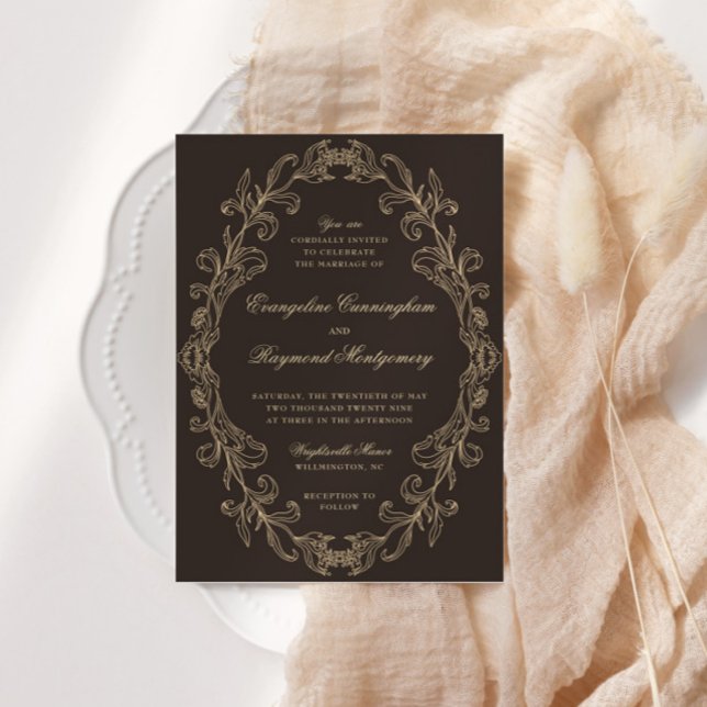 Invitation Romantic Baroque Ornate Frame Dark Brown Wedding (Créateur téléchargé)